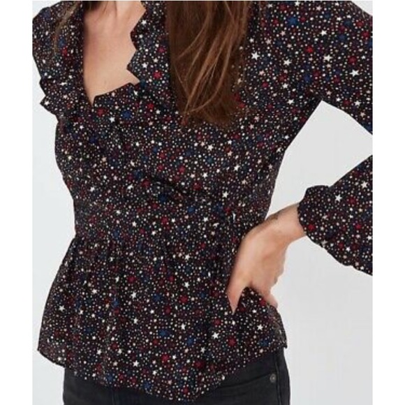 NWOT Madewell silk ruffle star print blouse, S - Picture 2 of 6